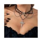 Colar Feminino Punk Preto Com Contas De Acrílico, Pingente Vintage De Cruz De Jesus Em Camadas, Joia