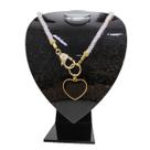 Colar Feminino Rosa Pedras Coração Preto Banhado A Ouro