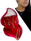 Colar Feminino Semijoia Corrente Veneziana Fina Com Pingente + Pulseira + Conjunto De Brincos