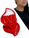 Colar Feminino Semijoia Corrente Veneziana Fina Com Pingente + Pulseira + Conjunto De Brincos