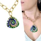 Colar Feminino Semijoia Elos Murano Mesclado Verde Azul Prosperidade e Abundância
