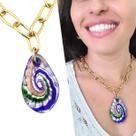 Colar Feminino Semijoia Murano Azul Prosperidade Abundância