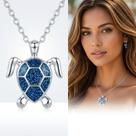 Colar Feminino Tartaruga Opala Azul Banhado A Prata