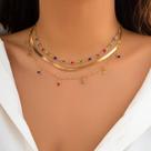 Colar Feminino Três Camadas Boho Vintage Snake Chain Cristais Coloridos Colar Feminino Três Camadas Boho Vintage Snake Chain Cristais Coloridos