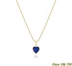 Colar Feminino Veneziana Em Ouro 18k 750 50cm + Pingente Coração Azul Safira