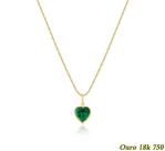 Colar Feminino Veneziana Em Ouro 18k 750 50cm + Pingente Coração Verde Esmeralda