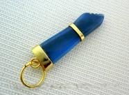 Colar Figa Pedra Agata Azul Montagem No Envolto Dourado