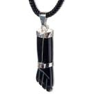 Colar Figa Pedra Obsidiana Negra Montagem Envolto Prateado