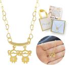 Colar Filhos Pingentes menino e menina Banhado Ouro18k Lindo