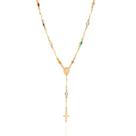Colar gargantilha banhado ouro 3x 24k 18k e 22k feminino terço pedras cristais coloridas sagrado coração de jesus e cruz 530829