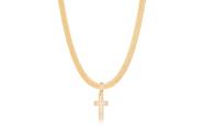 Colar gargantilha choker laminada com crucifixo cravejado com zircônias incolores e banho de ouro 18K Colar gargantilha choker laminada com crucifixo cravejado com zircônias incolores e banho de ouro 18K