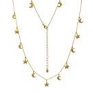 Colar Gargantilha com Pingentes de Estrela e Meia Lua Folheado em Ouro 18K Softjoias