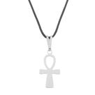 Colar Gargantilha Cruz Ansata 17mm (Cordão Fino) - Prateado Colar Gargantilha Cruz Ansata 17mm (Cordão Fino) - Prateado