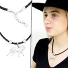 Colar Gargantilha de Couro Trançado Preto Feminina Country Cavalo Abstrato