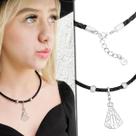 Colar Gargantilha de Couro Trançado Preto Feminina Country Nossa Senhora Pingente Vazado