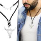 Colar Gargantilha de Couro Trançado Preto Masculino Country Cabeça de Boi Carcaça