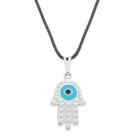 Colar Gargantilha Hamsa com Olho Grego 18mm (Cordão Fino) - Prateado