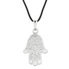 Colar Gargantilha Hamsa Desenhada 20mm (Cordão Fino) - Prateado