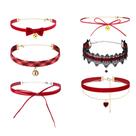 Colar gargantilha Manfnee Red Velvet Gothic Ribbon, conjunto de 6 peças
