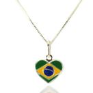 Colar Gargantilha Pingente Banderia Brasil Coração Prata 925