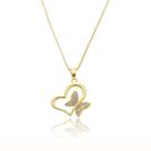 Colar Gargantilha Pingente Borboleta Coração Banho Ouro 18k