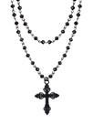 Colar gargantilha Sacina Gothic em camadas, cruz, pérola preta
