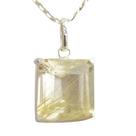 Colar Gema Rutilo Ouro Facetado Montagem Prata 950