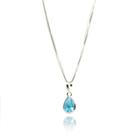 Colar Gota Azul Zirconia 45cm Prata 925