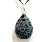 Colar Gota Obsidiana Flocos de Neve Natural Prata Garra