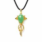 Colar Gota Pedra Quartzo Verde Natural Gotico Morcego Dourado