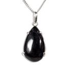 Colar Gota Pedra Turmalina Preta 16mm Natural Garra Prata 950