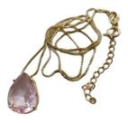 Colar Gota Pedra Zirconia Rosa Folheado a Ouro 18k Dourado