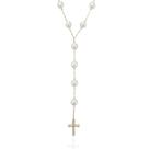 Colar Gravata com Pérolas e Cruz Banho Ouro 18K