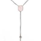 Colar Gravata Pedra Quartzo Rosa Gema Prateado