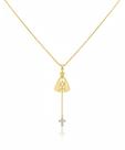 Colar Gravatinha Nossa Senhora Aparecida com Cruz Zircônia Cristal Banhado a Ouro