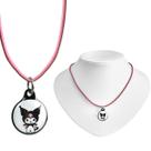 Colar Infantil Feminino Preto Ajustável com Pingente Rosa Tema Boneca Encantadora Presente Infantil