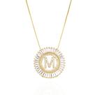 Colar letra m redonda cristal banhado a ouro 18k