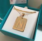 Colar letra N, banhado a ouro, 30cm