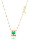 Colar Liana Veneziana Gratidão Com Pingente Coração Verde Fosco banhado em ouro 18k