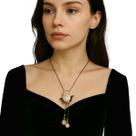 Colar Longo Flor Pérola Dourado Festa Elegante Feminino Luxo -