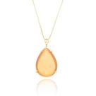 Colar longo pingente gota pedra laranja banhado a ouro 18k