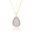 Colar longo pingente gota pedra lilás banhado a ouro 18k Colar longo pingente gota pedra lilás banhado a ouro 18k