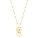 Colar Lua Estrela Pedra Zircônia Safira Folheado A Ouro