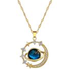 Colar Luxo Planeta Galáxia Céu Azul com Lua Cravejada e Estrelas Aço Inox Dourado Zircônia Colar Luxo Planeta Galáxia Céu Azul com Lua Cravejada e Estrelas Aço Inox Dourado Zircônia