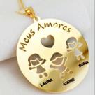 Colar Mandala Meus Amores com até 3 Nomes Personalizados + 3 Bonecos Folheadas a Ouro 18k