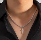 Colar Masculino Corrente Cordão Cruz Prateada Luxo Chic