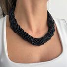 Colar Maxi Torside Preto em Miçangas de Vidro com Extensor