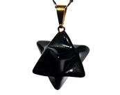 Colar Merkabah Obsidiana Negra Natural Com Presilha Dourado