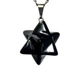 Colar Merkabah Obsidiana Negra Natural Com Presilha Prateado