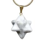 Colar Merkabah Pedra Howlita Branca Pino e Presilha Prateada Colar Merkabah Pedra Howlita Branca Pino e Presilha Prateada